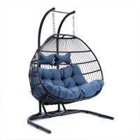 LeisureMod ESCF52NBU Wicker 2 Person Double Folding Hanging Egg Swing Chair