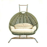 LeisureMod ESCU57BG Wicker Hanging Double Egg Swing Chair