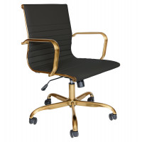 LeisureMod HOG19BLL Harris Ribbed Design Leatherette Office Chair With Gold Frame