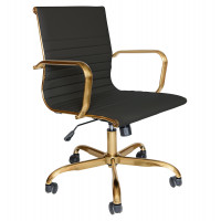 LeisureMod HOG19BLL Harris Ribbed Design Leatherette Office Chair With Gold Frame