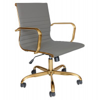 LeisureMod HOG19GRL Harris Ribbed Design Leatherette Office Chair With Gold Frame