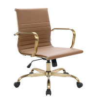 LeisureMod HOG19LBRL Harris Leatherette Office Chair With Gold Frame