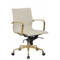 LeisureMod HOG19TL Harris Ribbed Design Leatherette Office Chair With Gold Frame