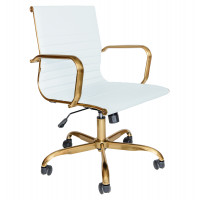 LeisureMod HOG19WL Harris Ribbed Design Leatherette Office Chair With Gold Frame