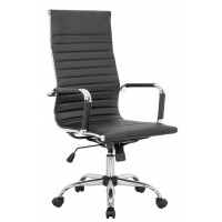 LeisureMod HOT19BLL Harris High-Back Ribbed Design Leatherette Office Chair
