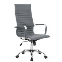 LeisureMod HOT19GRL Harris High-Back Ribbed Design Leatherette Office Chair