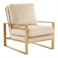 LeisureMod JA29BG Jefferson Velvet Design Accent Armchair With Gold Frame