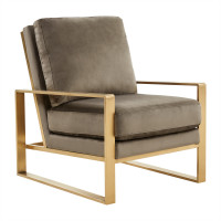 LeisureMod JA29DGR Jefferson Velvet Design Accent Armchair With Gold Frame