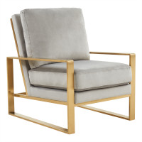 LeisureMod JA29LGR Jefferson Velvet Design Accent Armchair With Gold Frame