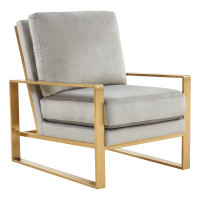 LeisureMod JA29LGR Jefferson Velvet Design Accent Armchair With Gold Frame