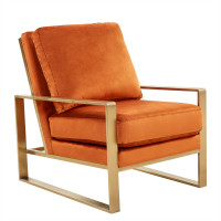 LeisureMod JA29OR Jefferson Velvet Design Accent Armchair With Gold Frame