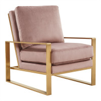 LeisureMod JA29PK Jefferson Velvet Design Accent Armchair With Gold Frame