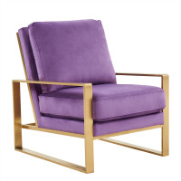 LeisureMod JA29PR Jefferson Velvet Design Accent Armchair With Gold Frame