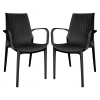 LeisureMod KCA21BL2 Kent Outdoor Dining Arm Chair, Set of 2