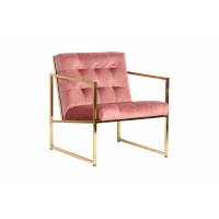LeisureMod LA18PK Lexington Tufted Velvet Accent Armchair With Gold Frame