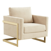 LeisureMod LA31BG Lincoln Velvet Accent Armchair With Gold Frame