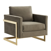 LeisureMod LA31DGR Lincoln Velvet Accent Armchair With Gold Frame