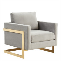 LeisureMod LA31LGR Lincoln Velvet Accent Armchair With Gold Frame