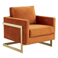 LeisureMod LA31OR Lincoln Velvet Accent Armchair With Gold Frame