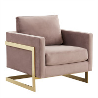 LeisureMod LA31PK Lincoln Velvet Accent Armchair With Gold Frame