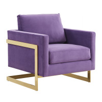 LeisureMod LA31PR Lincoln Velvet Accent Armchair With Gold Frame