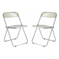 LeisureMod LF19A2 Lawrence Acrylic Folding Chair With Metal Frame, Set of 2