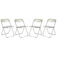 LeisureMod LF19A4 Lawrence Acrylic Folding Chair With Metal Frame, Set of 4