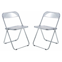 LeisureMod LF19CL2 Lawrence Acrylic Folding Chair With Metal Frame, Set of 2