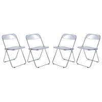 LeisureMod LF19CL4 Lawrence Acrylic Folding Chair With Metal Frame, Set of 4