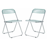 LeisureMod LF19G2 Lawrence Acrylic Folding Chair With Metal Frame, Set of 2