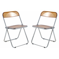 LeisureMod LF19OR2 Lawrence Acrylic Folding Chair With Metal Frame, Set of 2