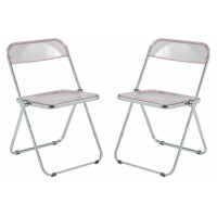 LeisureMod LF19PK2 Lawrence Acrylic Folding Chair With Metal Frame, Set of 2