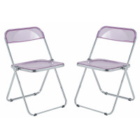 LeisureMod LF19PU2 Lawrence Acrylic Folding Chair With Metal Frame, Set of 2