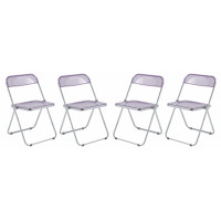 LeisureMod LF19PU4 Lawrence Acrylic Folding Chair With Metal Frame, Set of 4