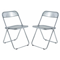 LeisureMod LF19TBL2 Lawrence Acrylic Folding Chair With Metal Frame, Set of 2