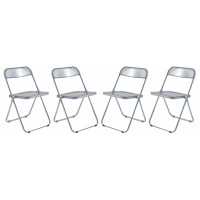 LeisureMod LF19TBL4 Lawrence Acrylic Folding Chair With Metal Frame, Set of 4