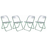 LeisureMod LFCL19G4 Lawrence Acrylic Folding Chair With Green Metal Frame, Set of 4