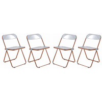 LeisureMod LFCL19OR4 Lawrence Acrylic Folding Chair With Orange Metal Frame, Set of 4
