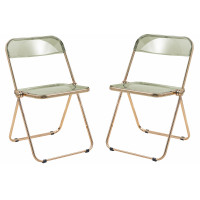 LeisureMod LFG19A2 Lawrence Acrylic Folding Chair With Gold Metal Frame, Set of 2