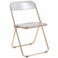 LeisureMod LFG19CL Lawrence Acrylic Folding Chair With Gold Metal Frame