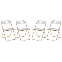 LeisureMod LFG19CL4 Lawrence Acrylic Folding Chair With Gold Metal Frame, Set of 4