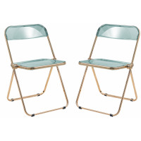 LeisureMod LFG19G2 Lawrence Acrylic Folding Chair With Gold Metal Frame, Set of 2
