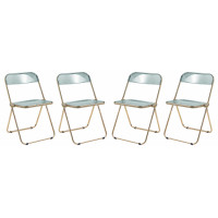 LeisureMod LFG19G4 Lawrence Acrylic Folding Chair With Gold Metal Frame, Set of 4