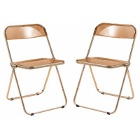 LeisureMod LFG19OR2 Lawrence Acrylic Folding Chair With Gold Metal Frame, Set of 2