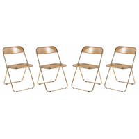 LeisureMod LFG19OR4 Lawrence Acrylic Folding Chair With Gold Metal Frame, Set of 4