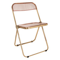 LeisureMod LFG19PK Lawrence Acrylic Folding Chair With Gold Metal Frame