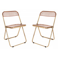 LeisureMod LFG19PK2 Lawrence Acrylic Folding Chair With Gold Metal Frame, Set of 2