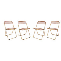 LeisureMod LFG19PK4 Lawrence Acrylic Folding Chair With Gold Metal Frame, Set of 4
