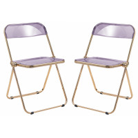 LeisureMod LFG19PU2 Lawrence Acrylic Folding Chair With Gold Metal Frame, Set of 2