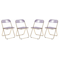 LeisureMod LFG19PU4 Lawrence Acrylic Folding Chair With Gold Metal Frame, Set of 4